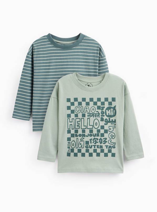 Green Graphic Print Long Sleeve T-Shirts 2 Pack 6-7 years