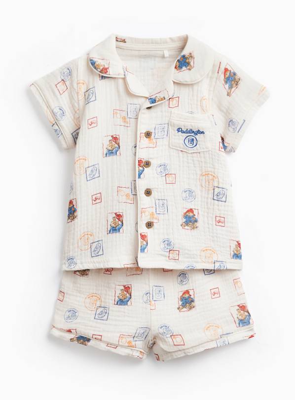 White Paddington Print Shortie Traditional Pyjamas 6-9 months