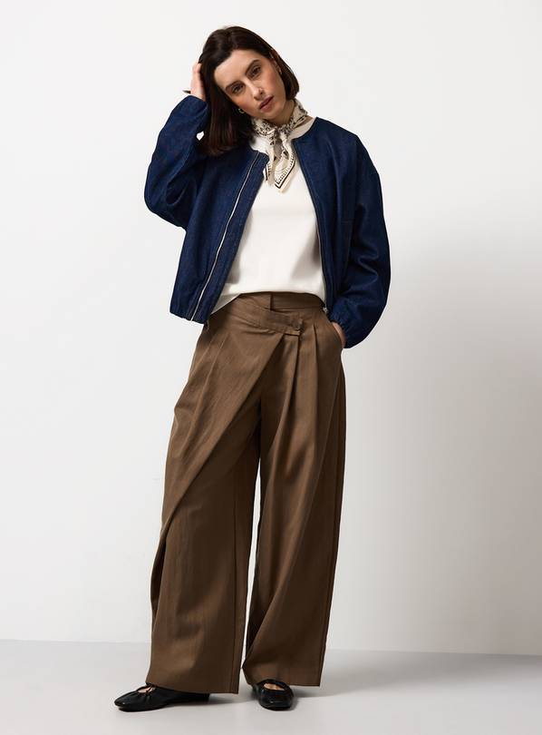 Brown Wrap Front Wide Leg Trousers 16