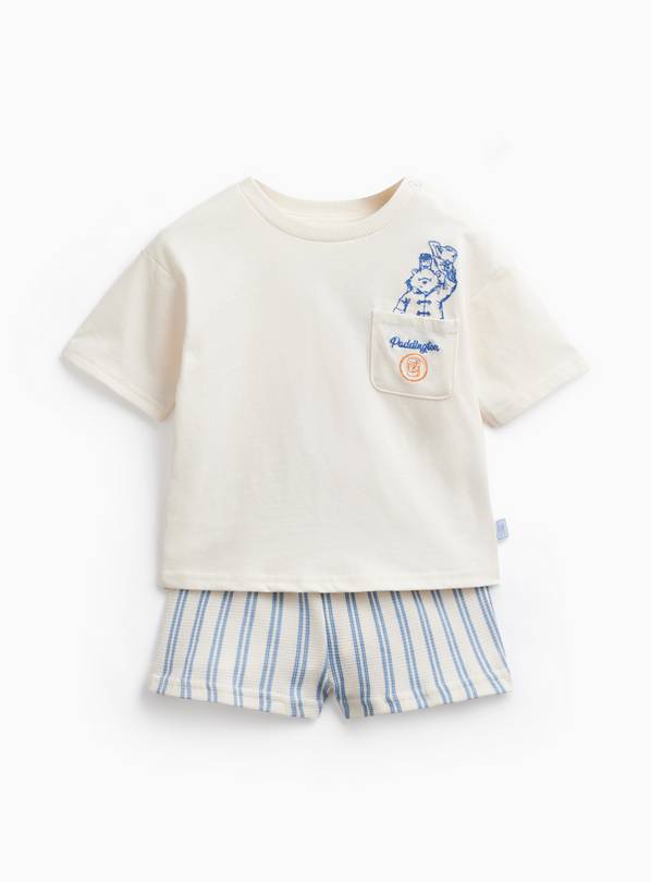 White Paddington Graphic T-Shirt & Stripe Shorts Set Up to 3 mths