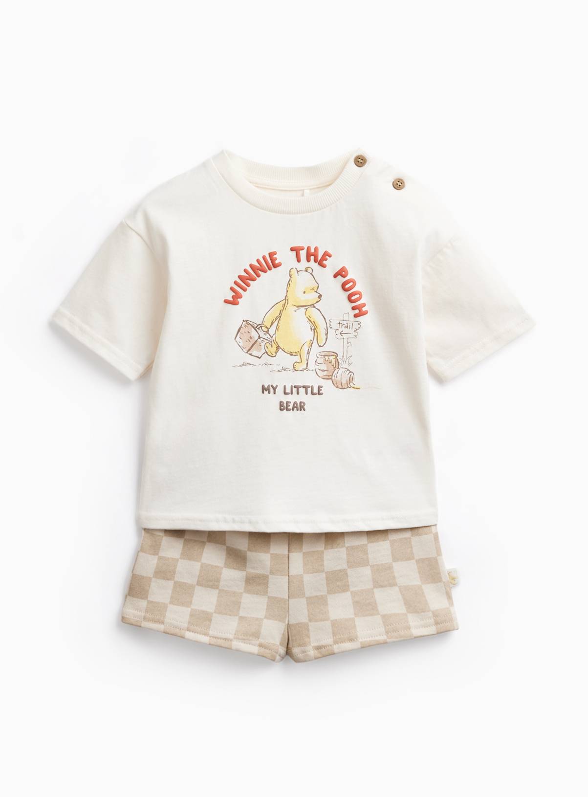 Cream Winnie The Pooh Print T-Shirt & Shorts Set 3-6 months - Image 1
