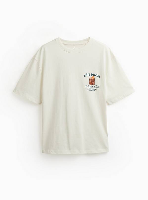 White Cocktail Graphic Relaxed Fit T-Shirt L