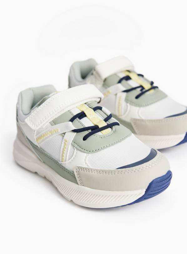 White & Green Panel Detail Runner Trainers  10 Infant
