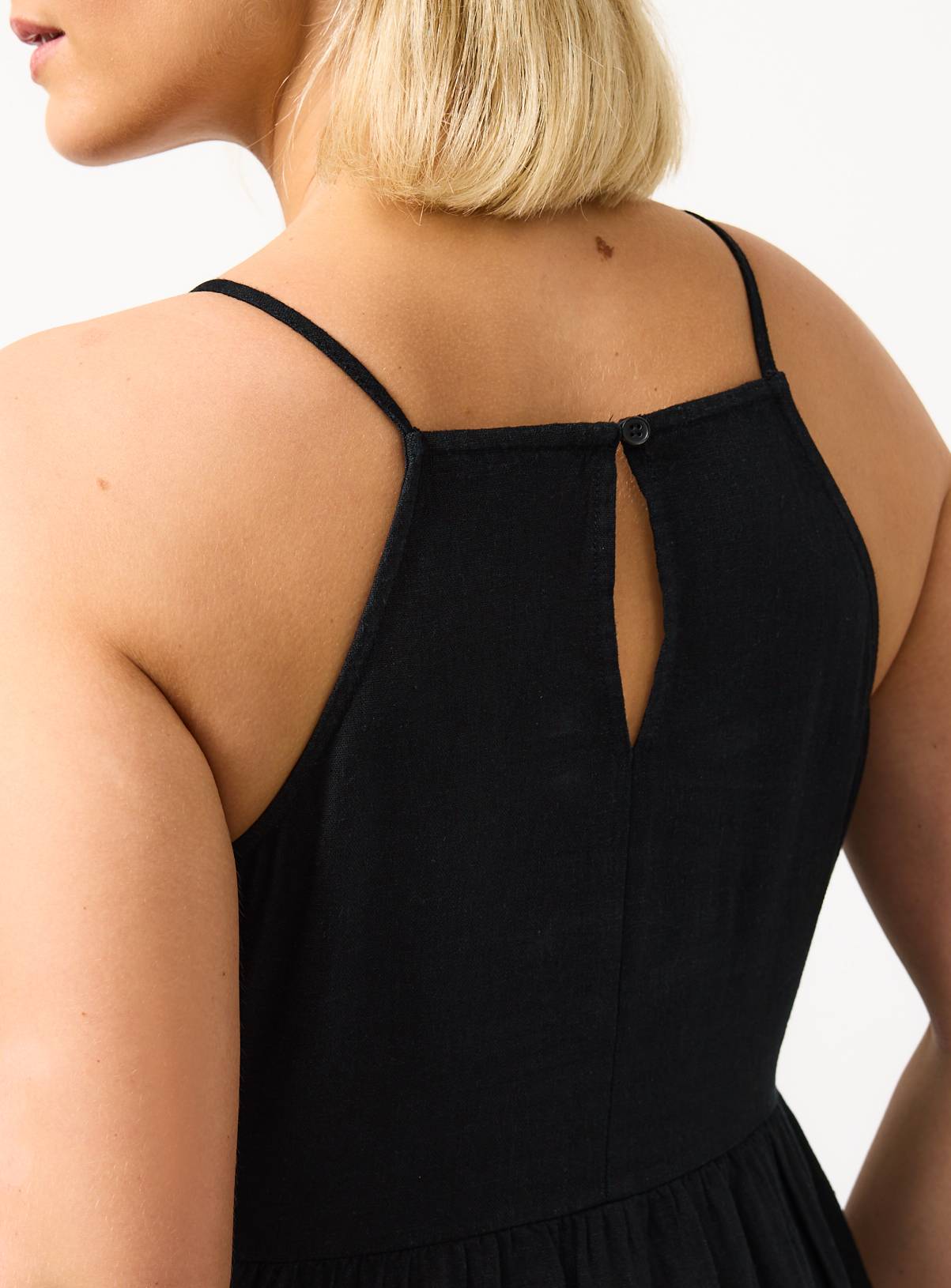 Black Linen Blend Waisted Dress 16 - Image 3