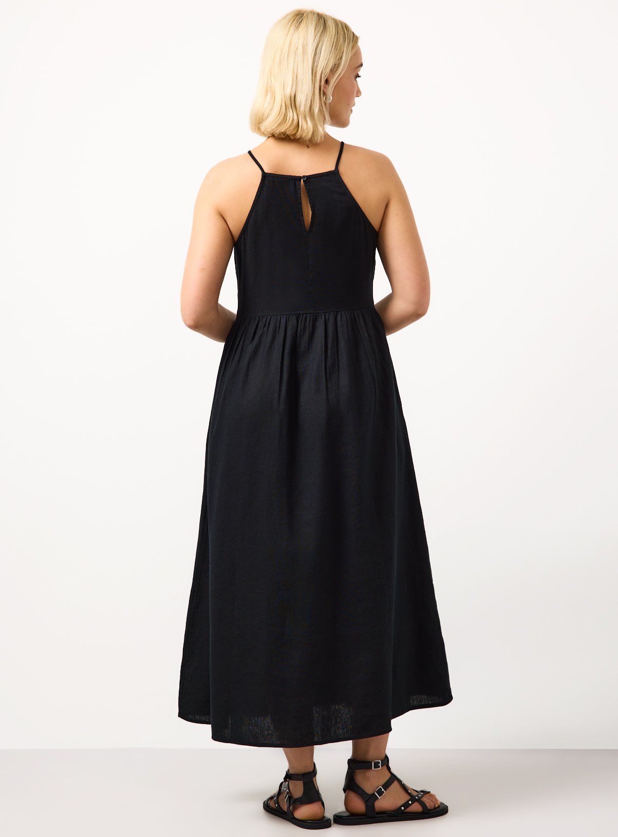 Black Linen Blend Waisted Dress 16 - Image 4 thumbnail
