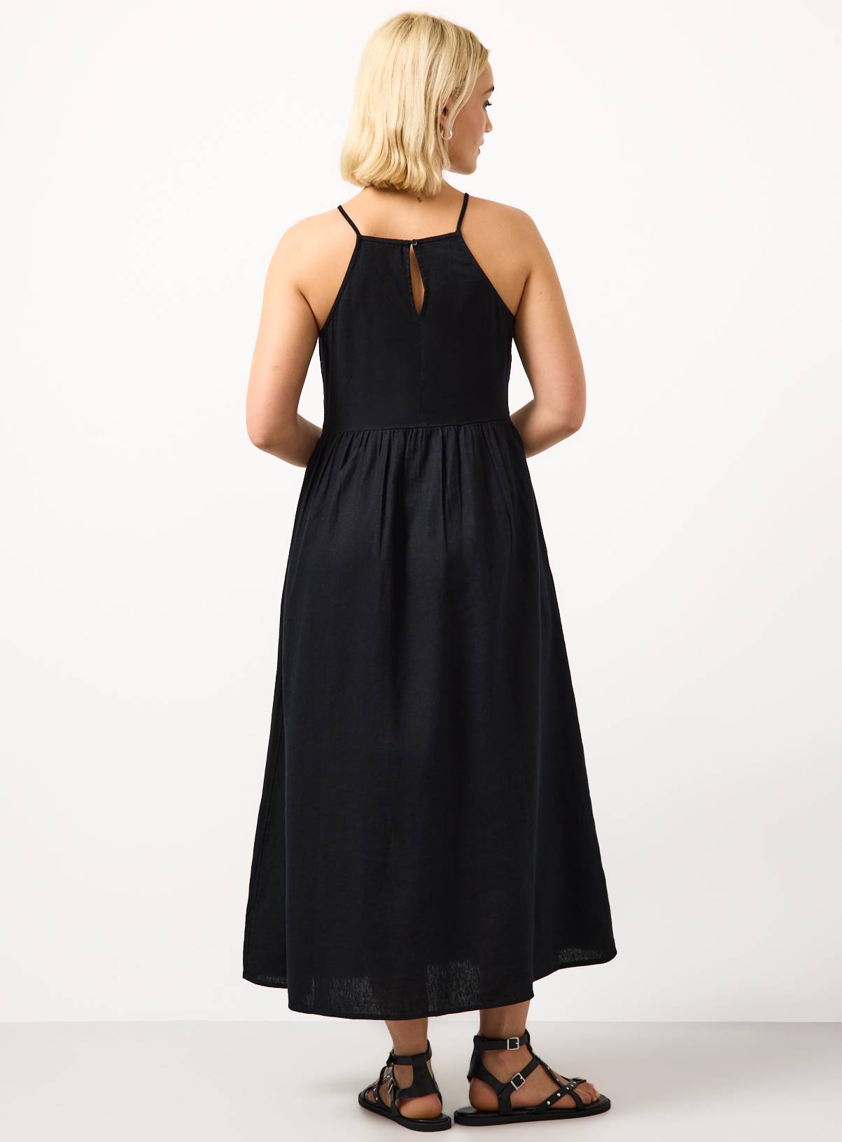 Black Linen Blend Waisted Dress 16 - Image 4