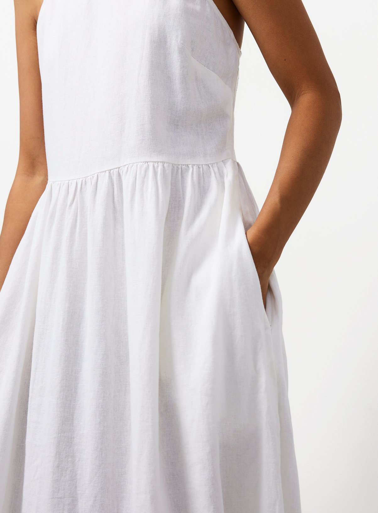 White Linen Blend Waisted Dress 6 - Image 3 thumbnail