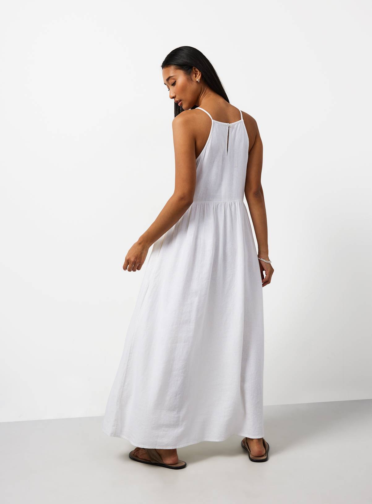 White Linen Blend Waisted Dress 6 - Image 4
