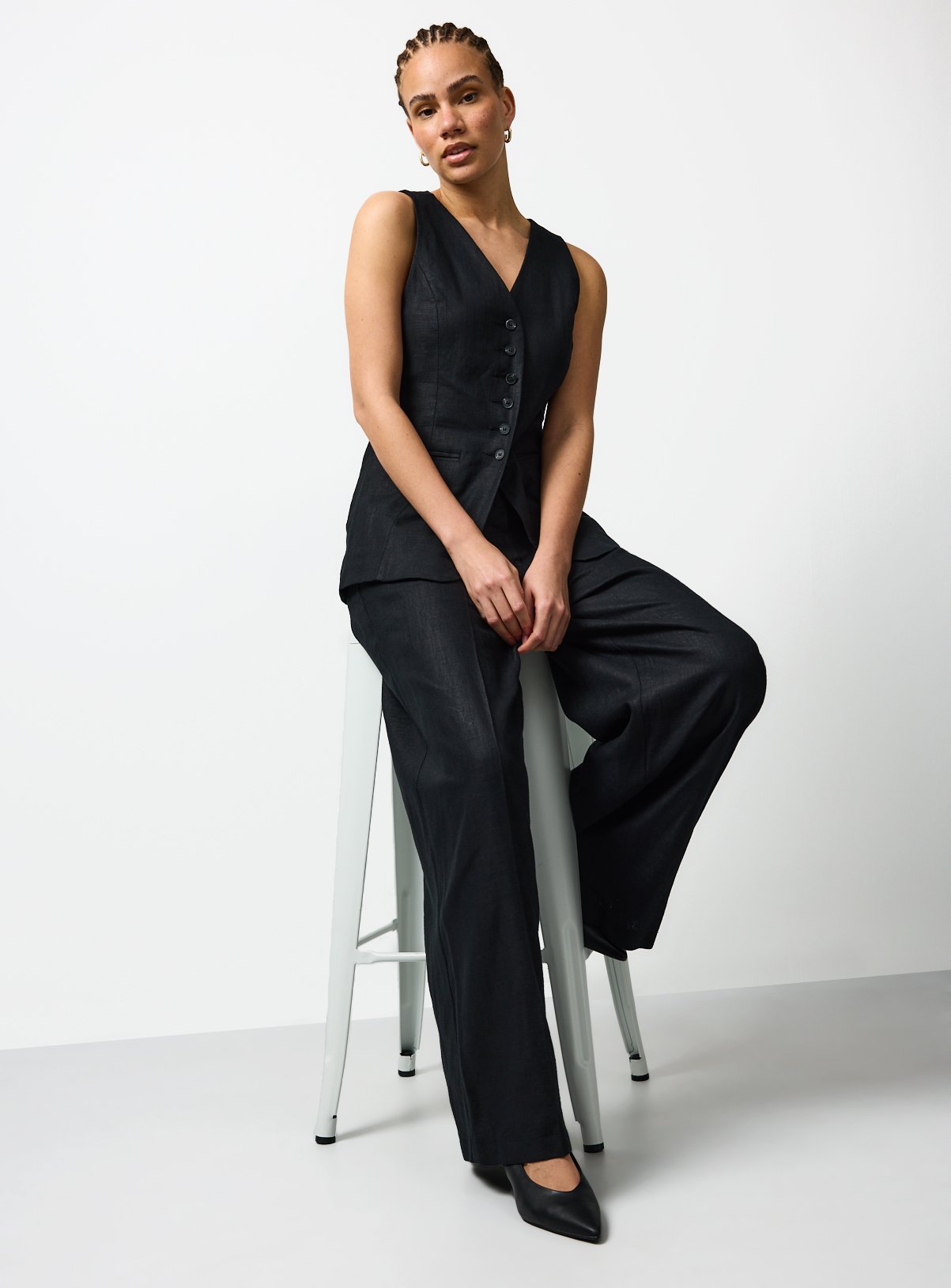 Black Linen Blend Longline Waistcoat 16 - Image 2 thumbnail