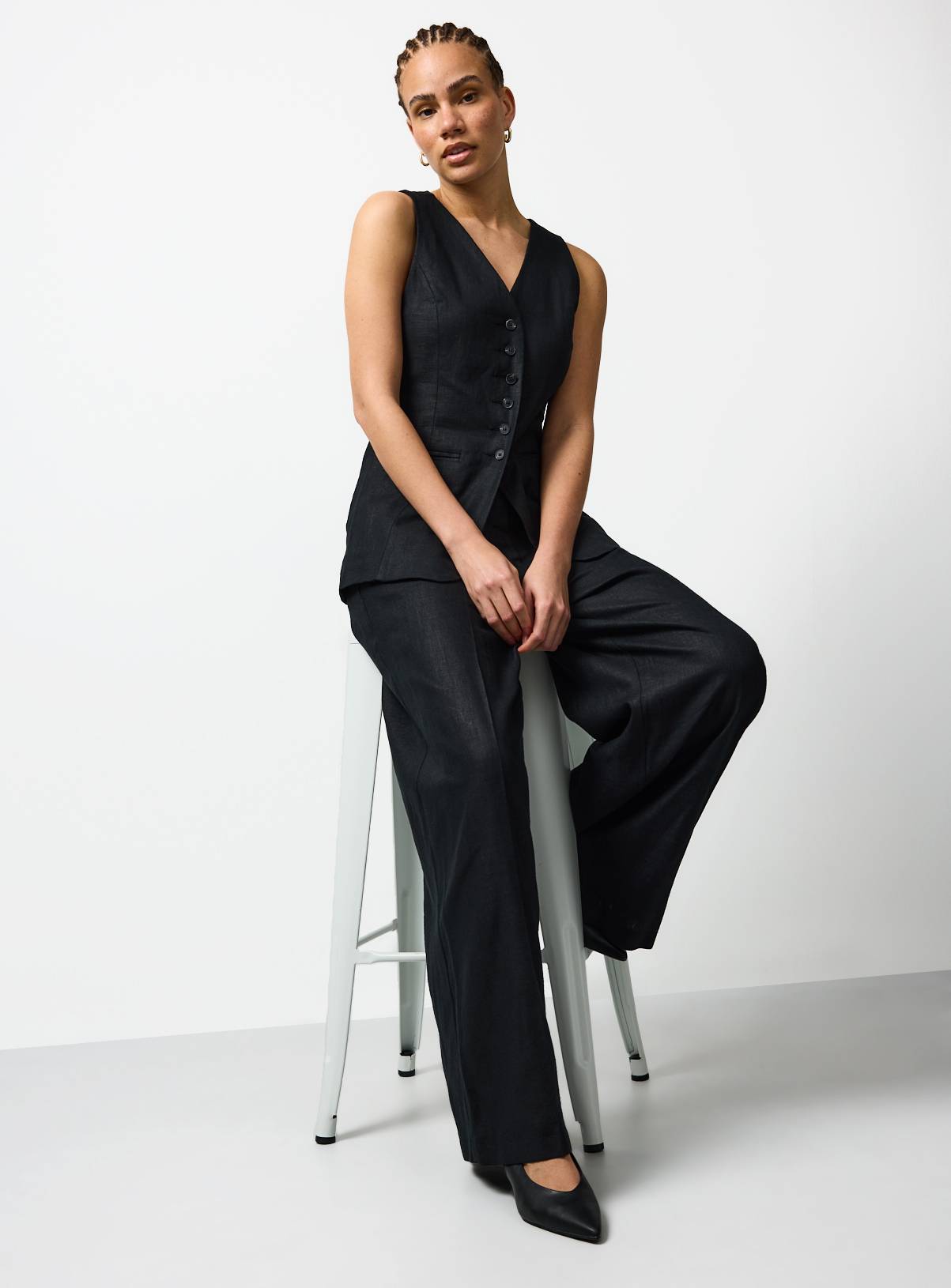 Black Linen Blend Longline Waistcoat 16 - Image 2