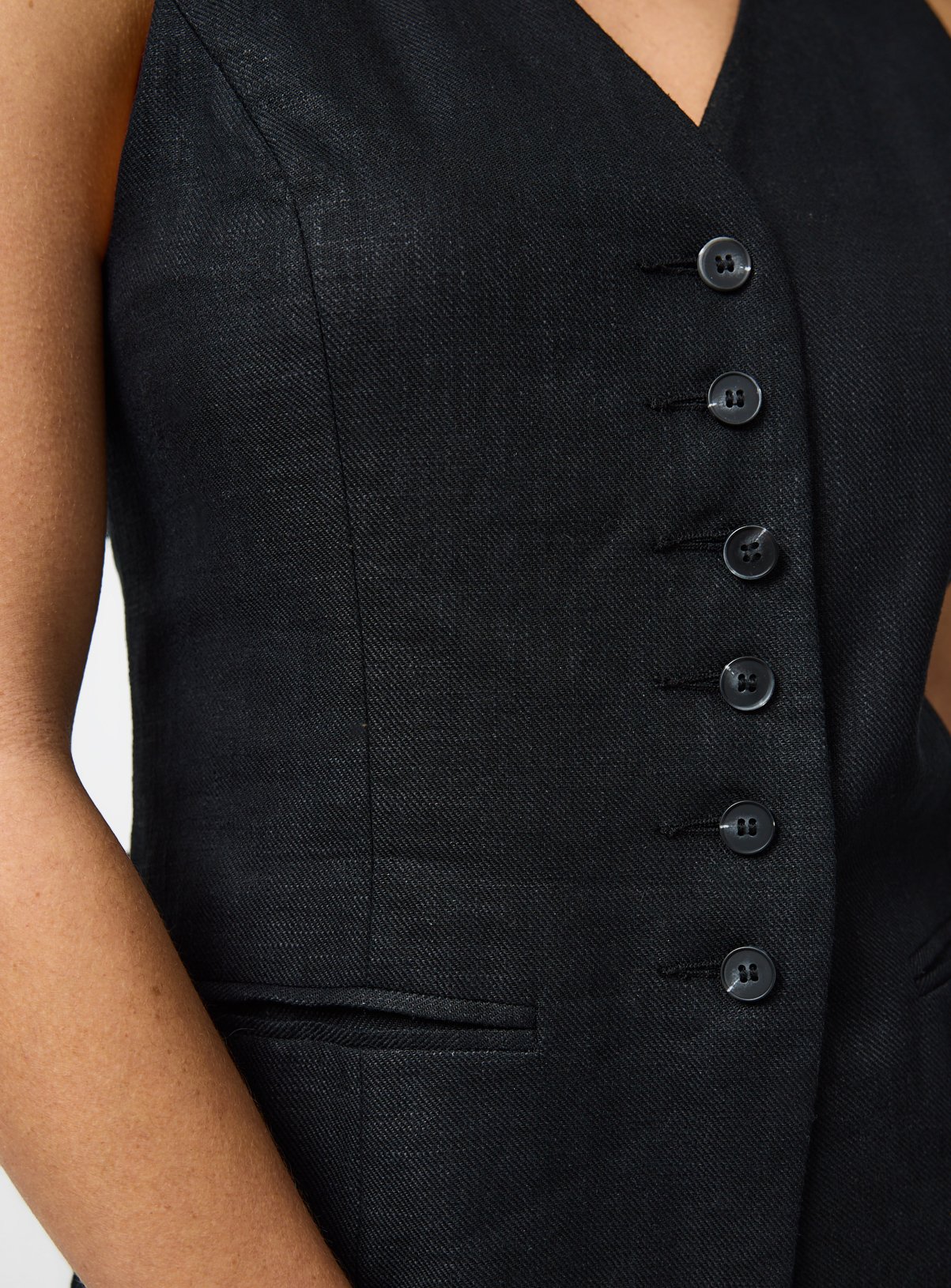 Black Linen Blend Longline Waistcoat 16 - Image 3 thumbnail