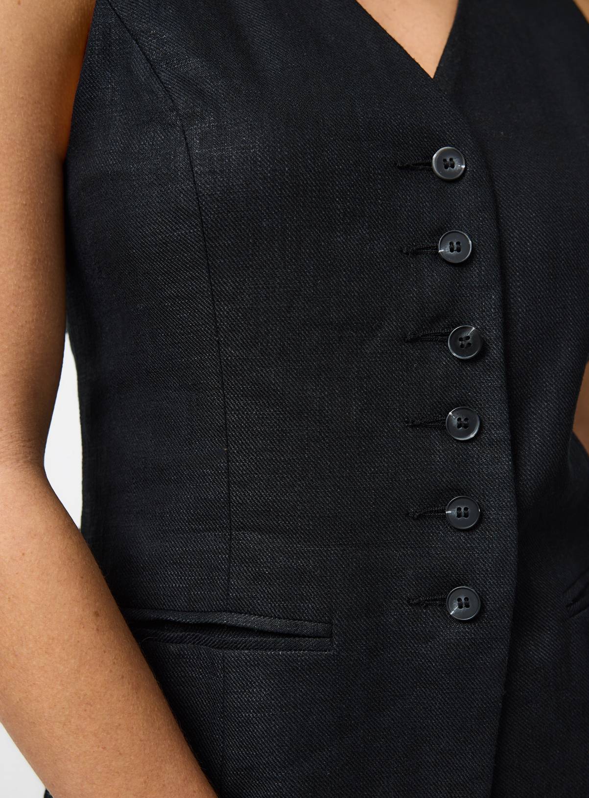 Black Linen Blend Longline Waistcoat 16 - Image 3