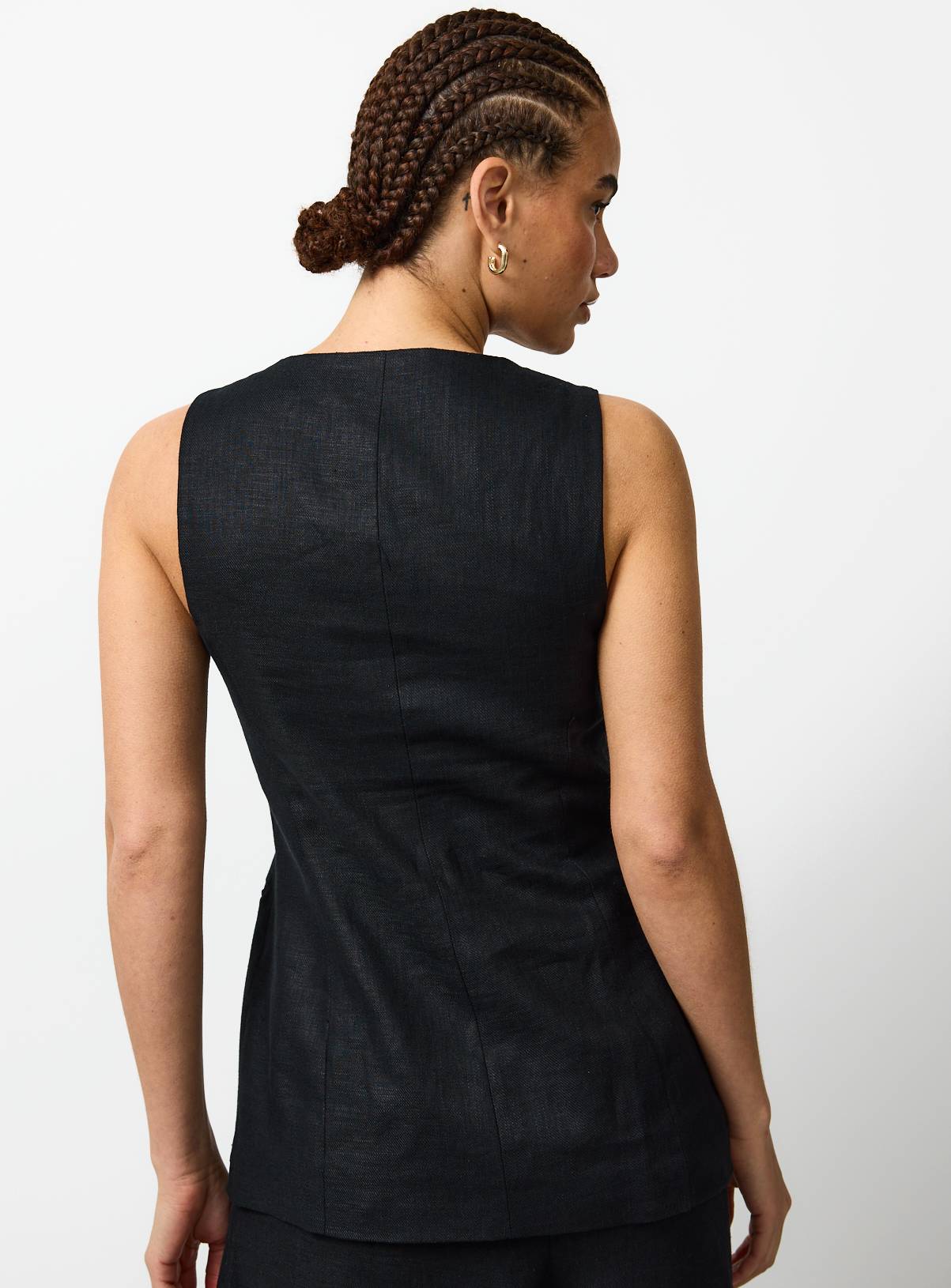 Black Linen Blend Longline Waistcoat 16 - Image 4