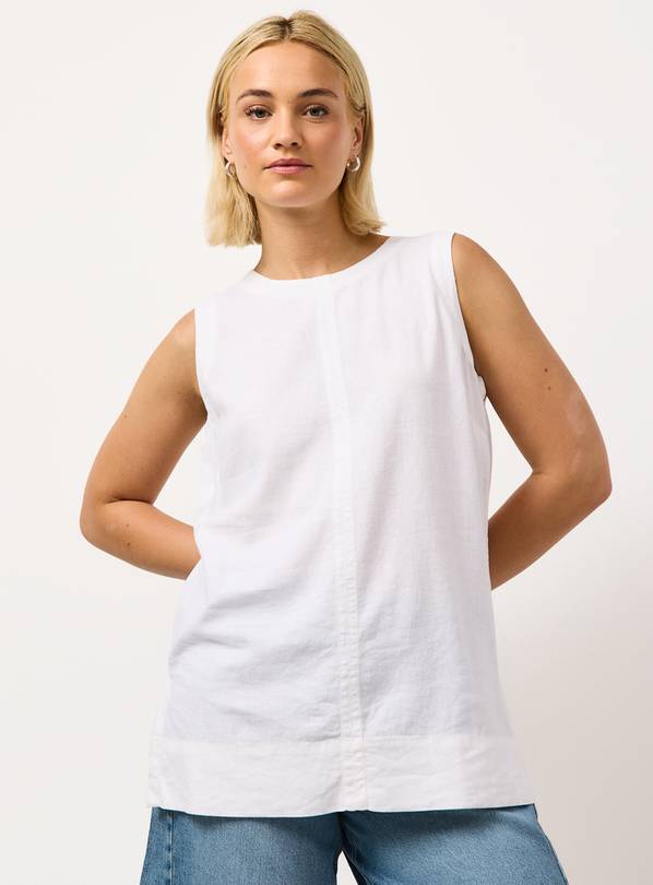 White Linen Blend Longline Sleeveless Shell Top 22