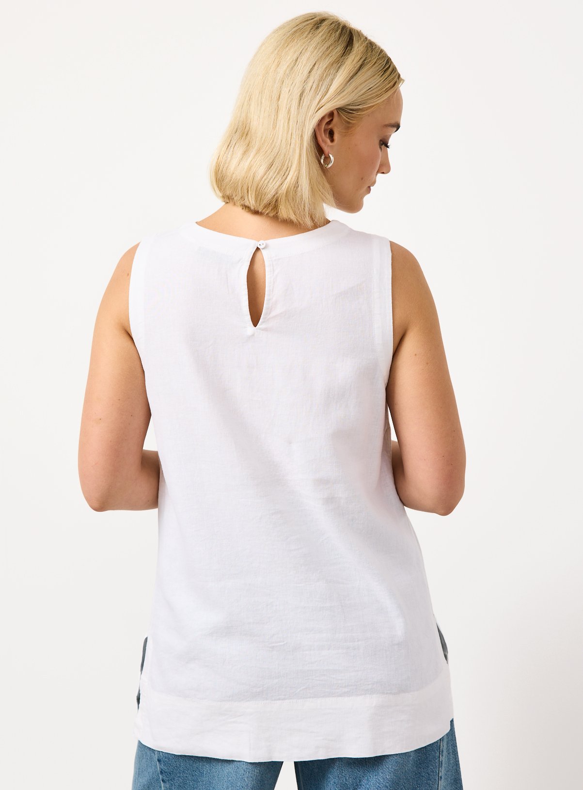 White Linen Blend Longline Sleeveless Shell Top 22 - Image 4 thumbnail