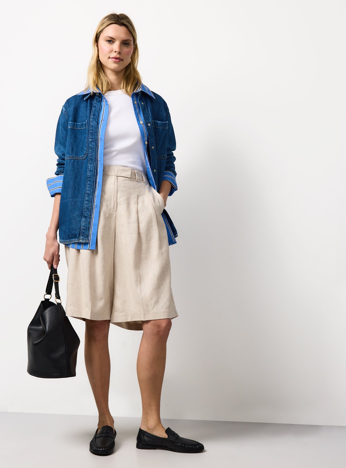 Stone Linen Blend Tailored Shorts 20 - Image 2 thumbnail