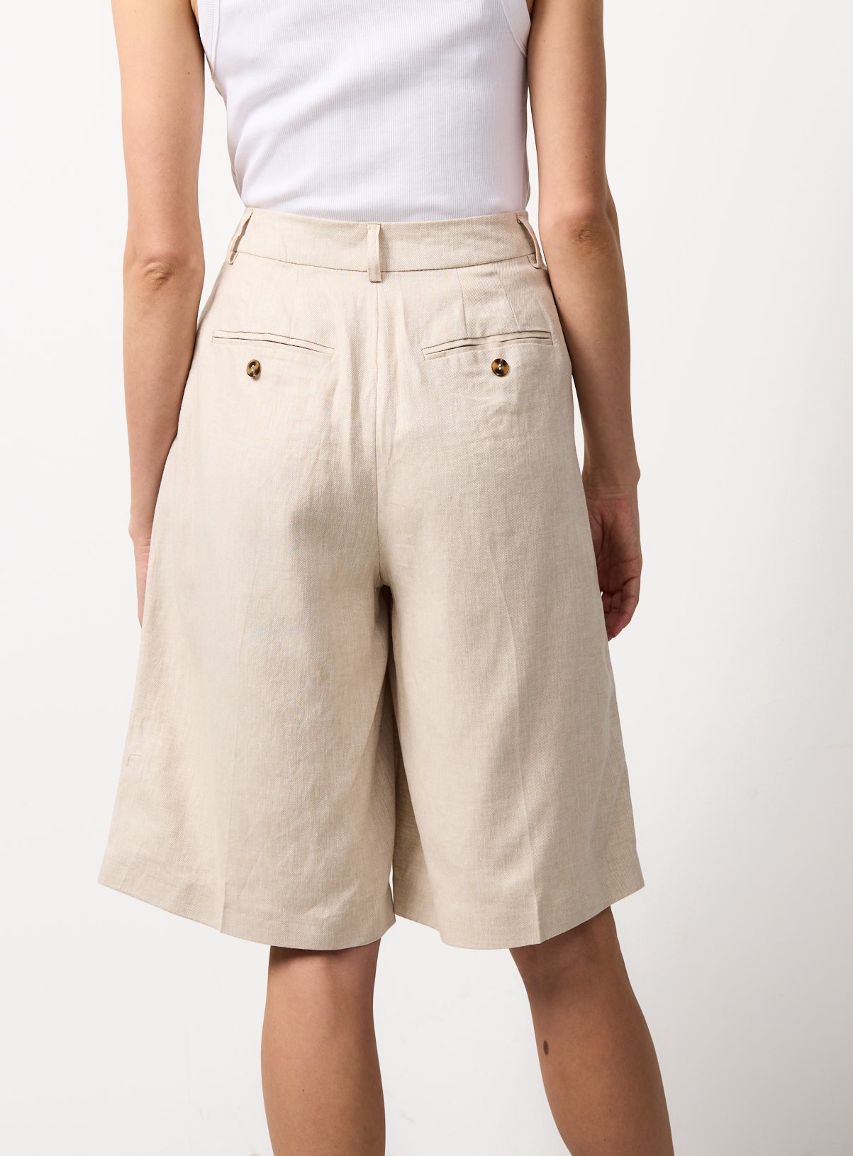 Stone Linen Blend Tailored Shorts 20 - Image 4 thumbnail