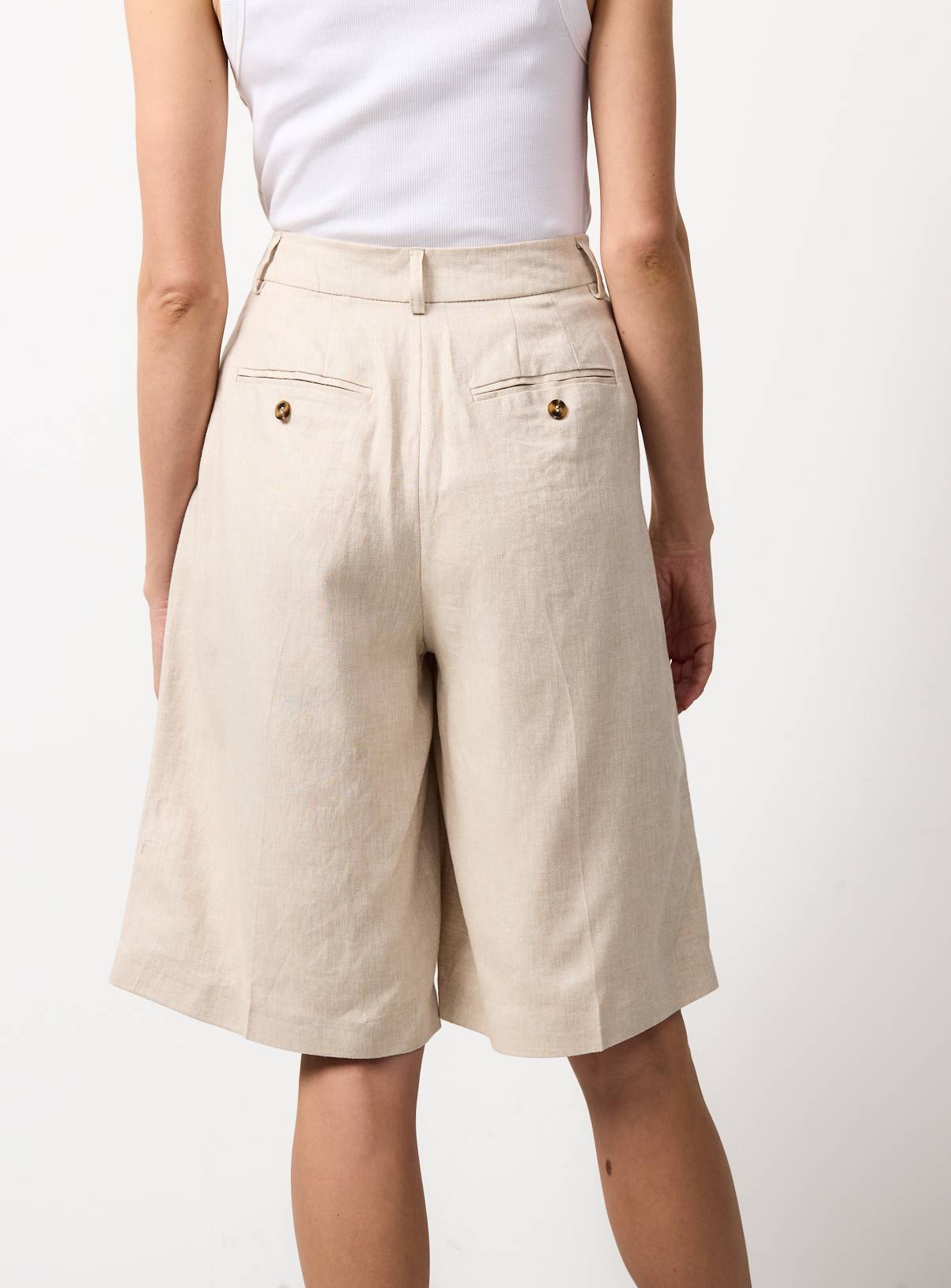 Stone Linen Blend Tailored Shorts 20 - Image 4