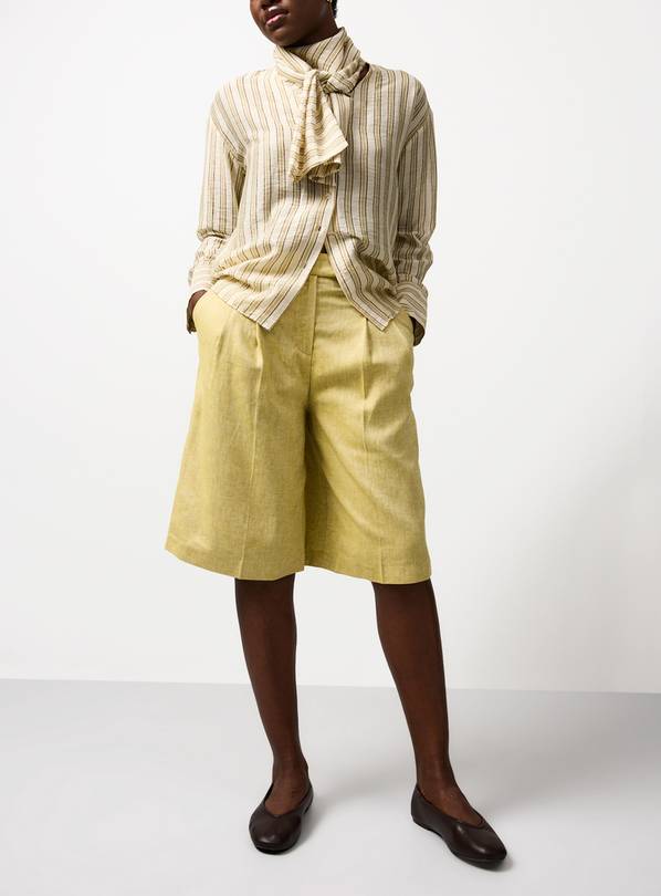 Yellow Linen Tailored Shorts 16
