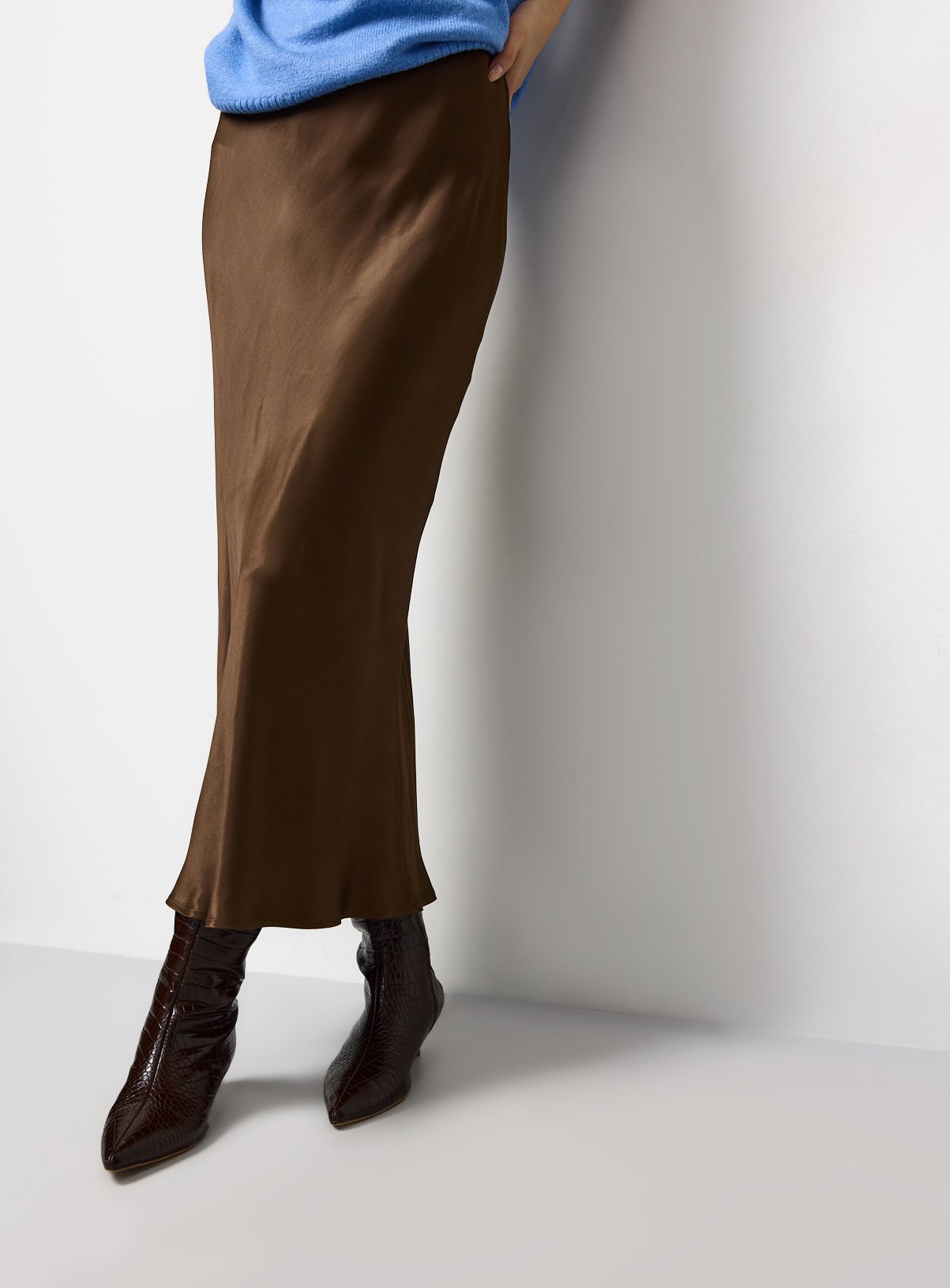 Brown Satin Midaxi Skirt 6 - Image 3 thumbnail