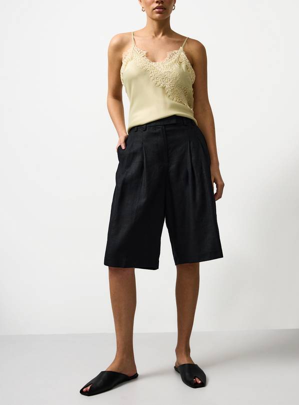 Black Linen Tailored Shorts 12