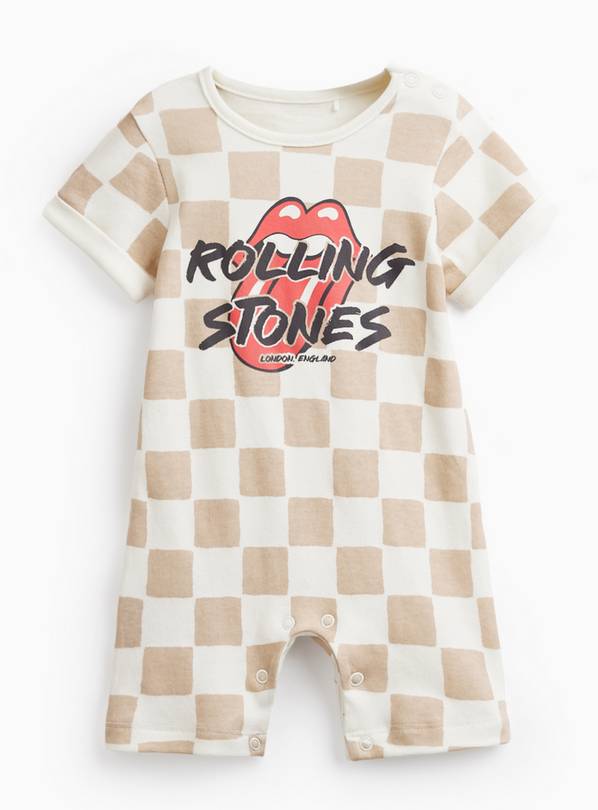 Beige Checkerboard Rolling Stones Print Romper Up to 3 mths