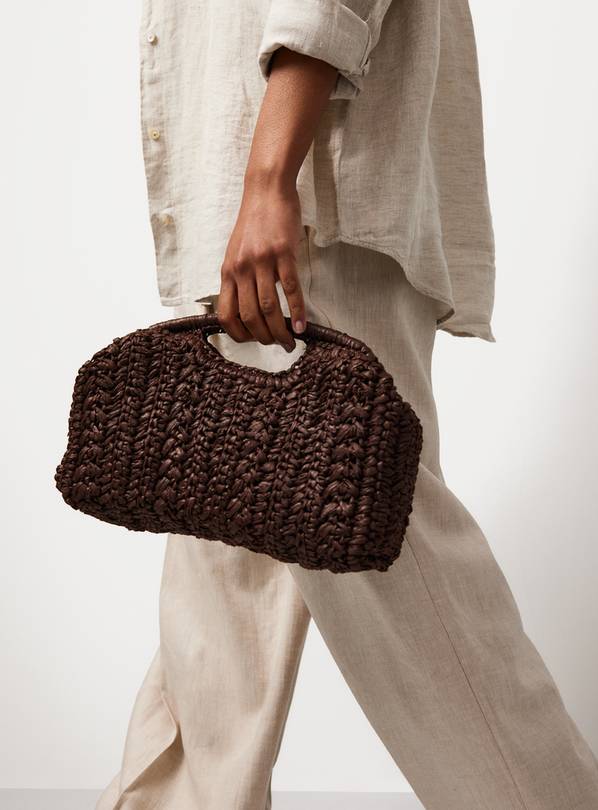 Brown Straw Weave Clutch Bag One Size