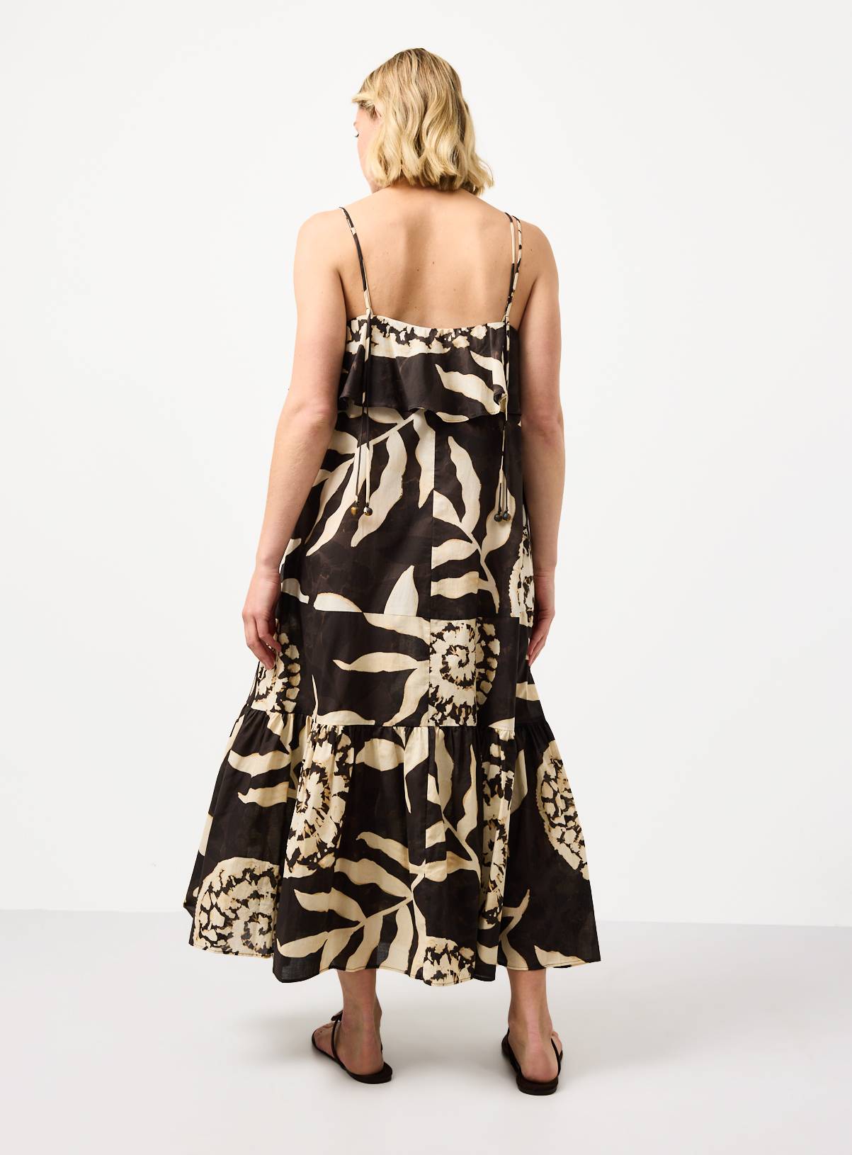 Brown Floral Print Tiered Trapeze Dress 16 - Image 4