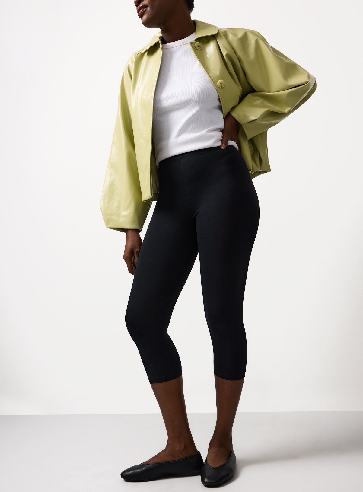 Black Cropped Leggings 2 Pack L - Image 2 thumbnail