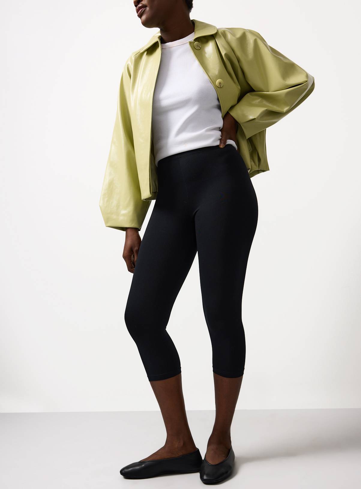 Black Cropped Leggings 2 Pack L - Image 2