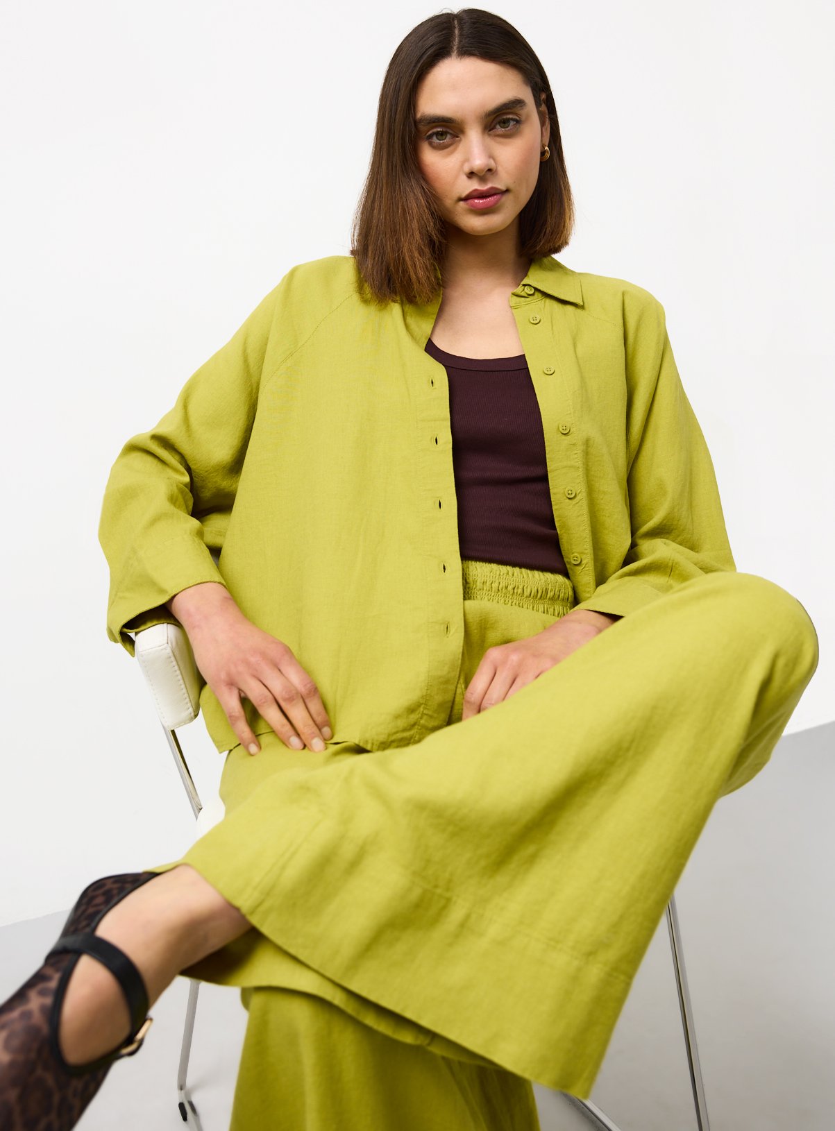 Lime Green Linen Blend Long Sleeve Shirt 14 - Image 2 thumbnail