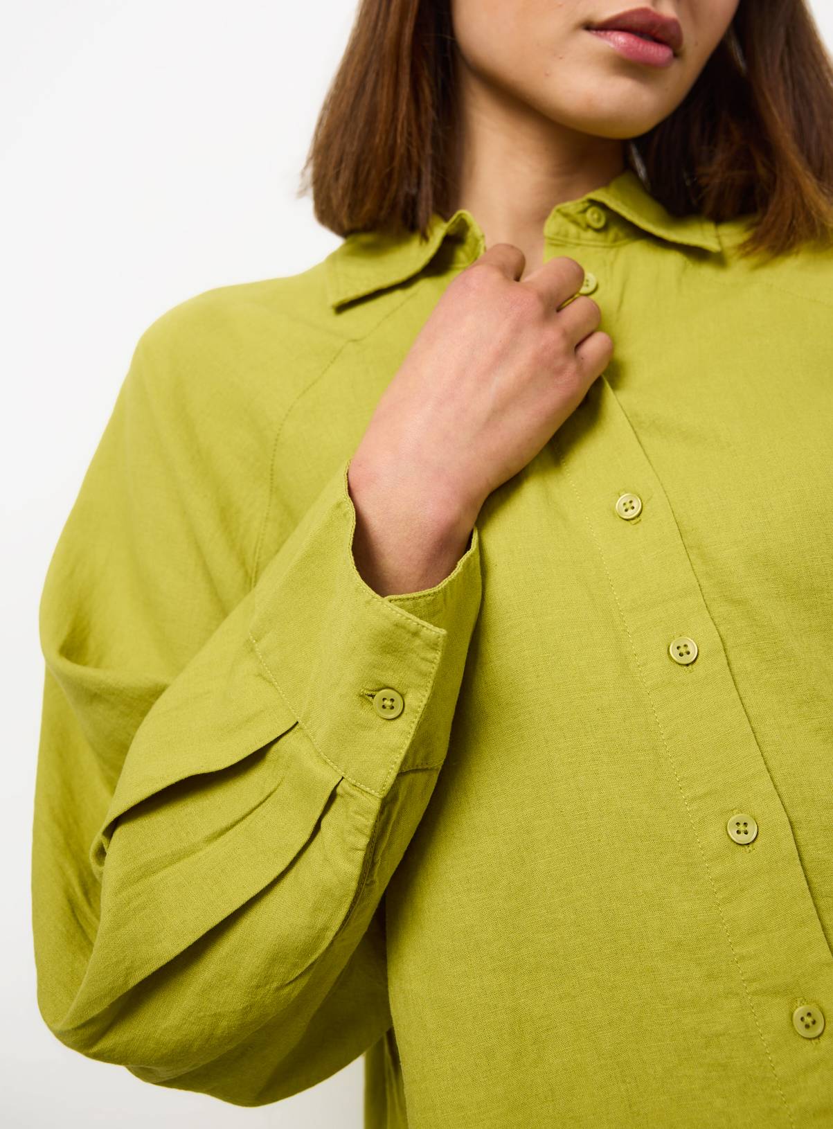 Lime Green Linen Blend Long Sleeve Shirt 14 - Image 3