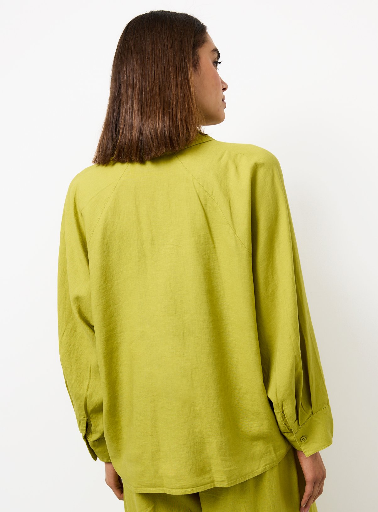Lime Green Linen Blend Long Sleeve Shirt 14 - Image 4 thumbnail