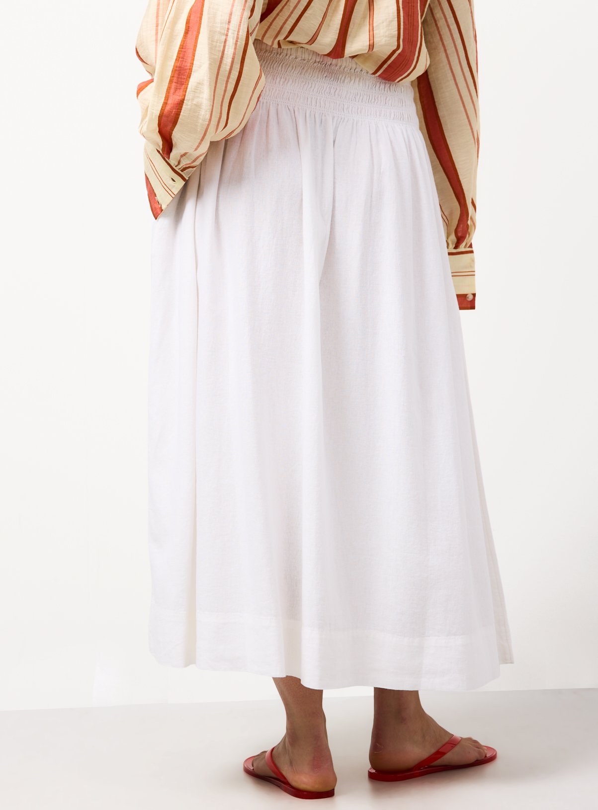 White Linen Rich Shirred Waist Midaxi Skirt 20 - Image 4 thumbnail
