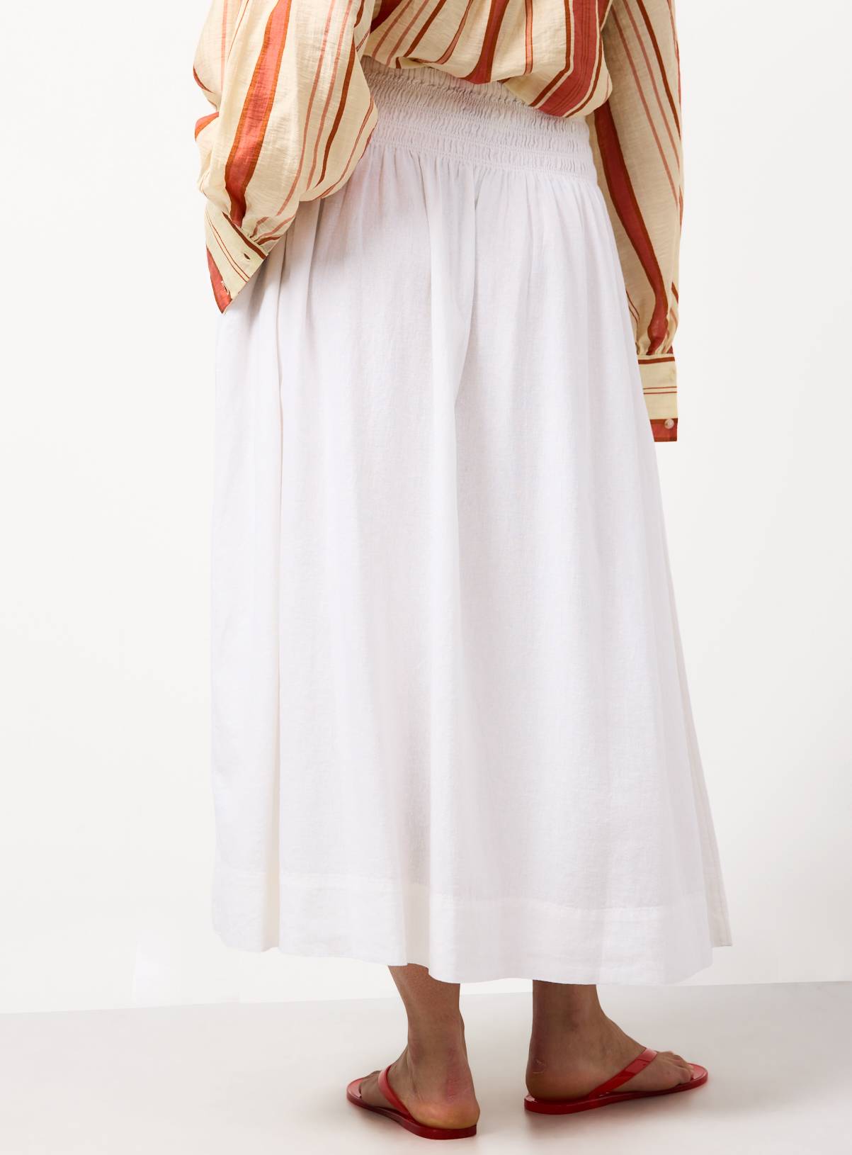 White Linen Rich Shirred Waist Midaxi Skirt 20 - Image 4