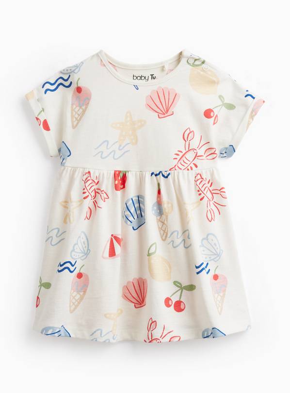 White Holiday Print Short Sleeve Dress 6-9 months