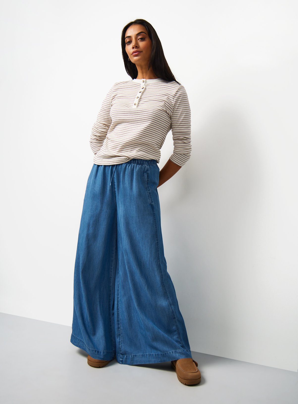 Blue Chambray Wide Leg Palazzo Trousers 16 - Image 2 thumbnail
