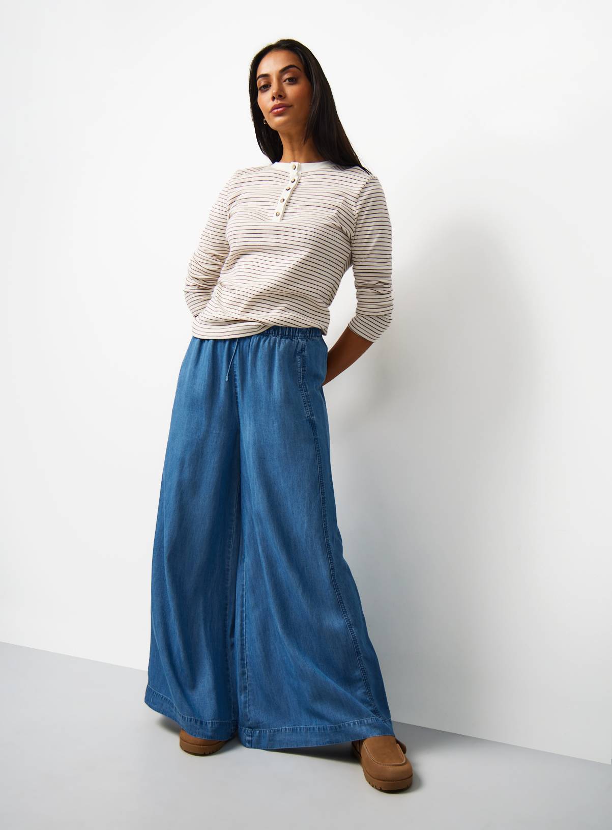 Blue Chambray Wide Leg Palazzo Trousers 16 - Image 2