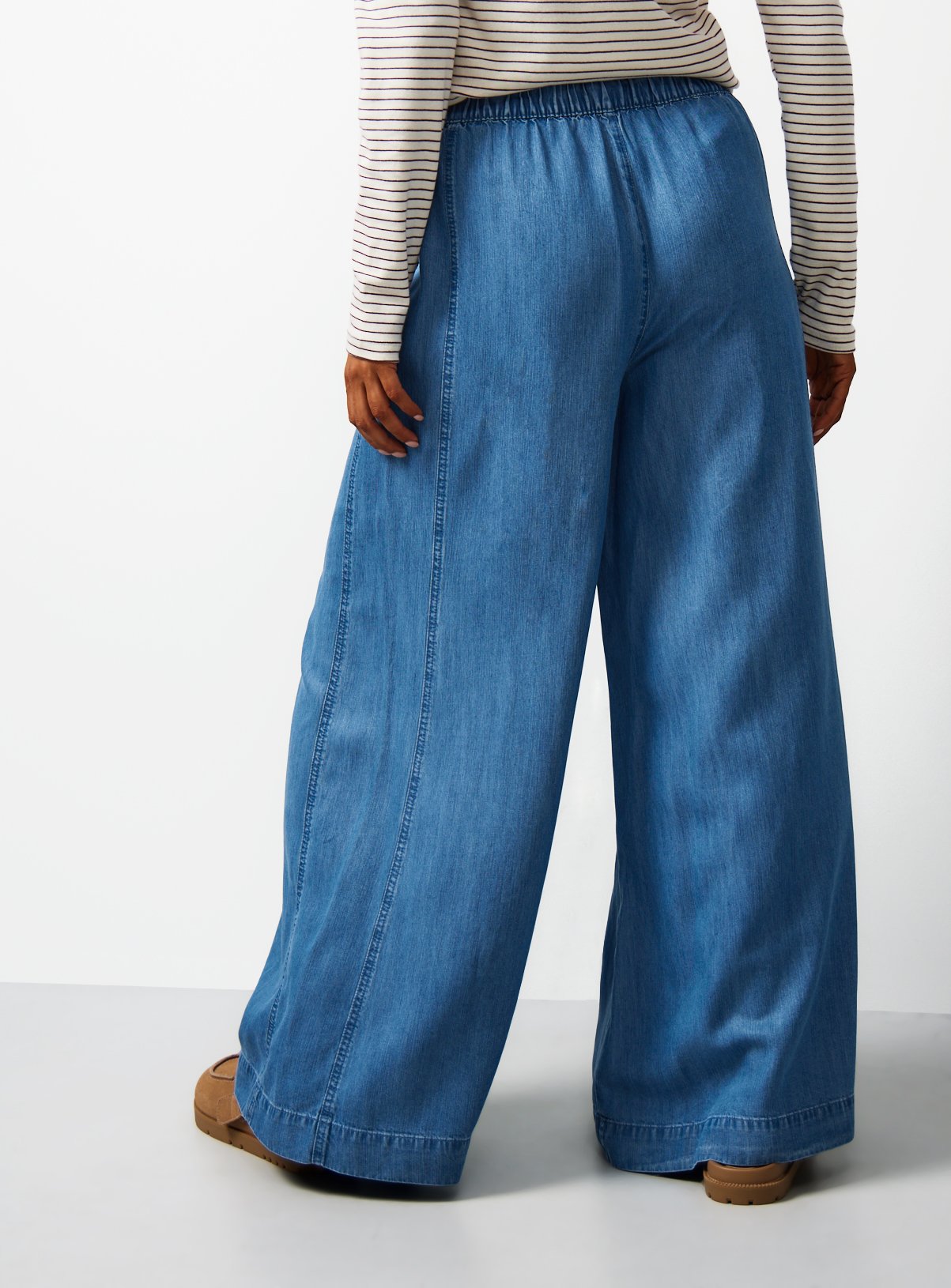 Blue Chambray Wide Leg Palazzo Trousers 16 - Image 4 thumbnail