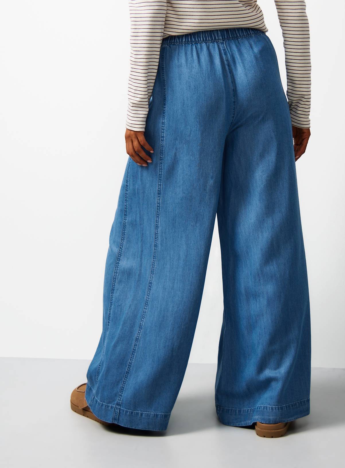 Blue Chambray Wide Leg Palazzo Trousers 16 - Image 4
