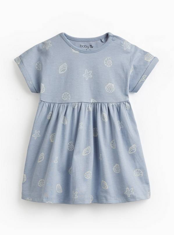 Blue Shell Print Short Sleeve Dress 3-6 months