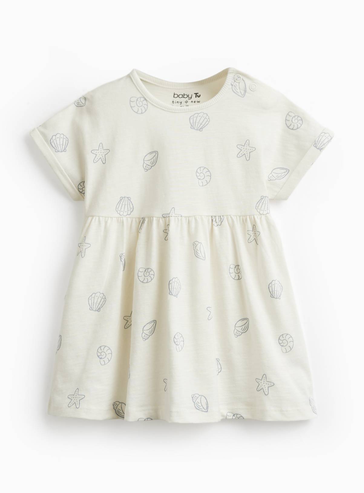 Cream Shell Print Short Sleeve Dress 3-6 months - Image 1