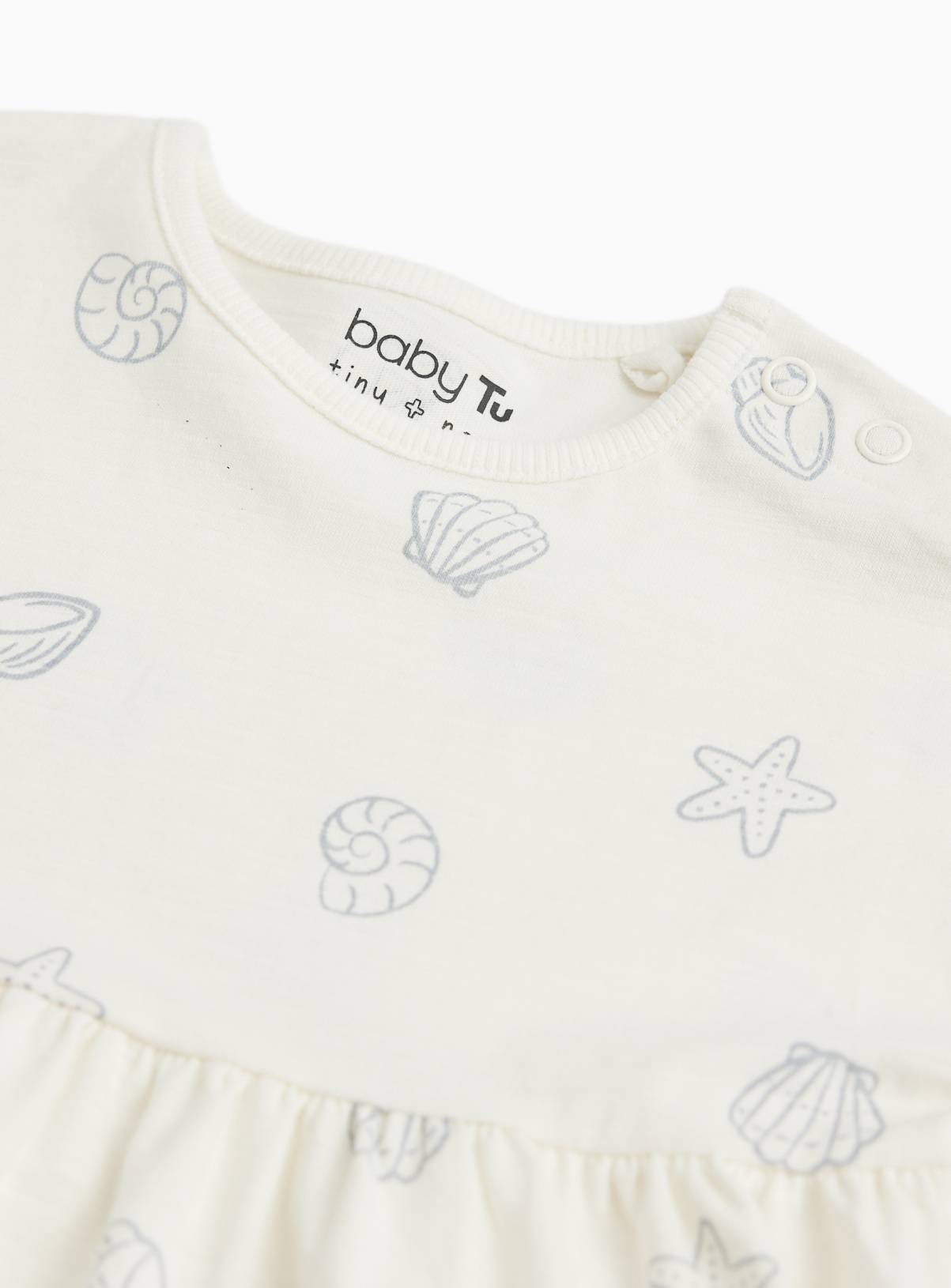 Cream Shell Print Short Sleeve Dress 3-6 months - Image 2