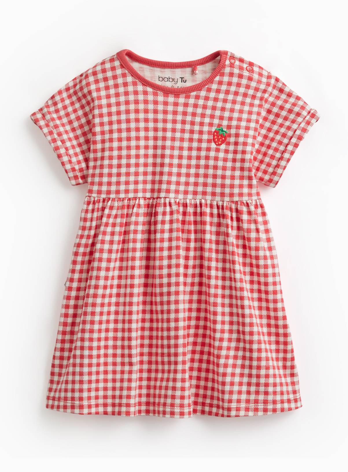 Red Gingham Print Short Sleeve Dress Up to 3 mths - Image 1