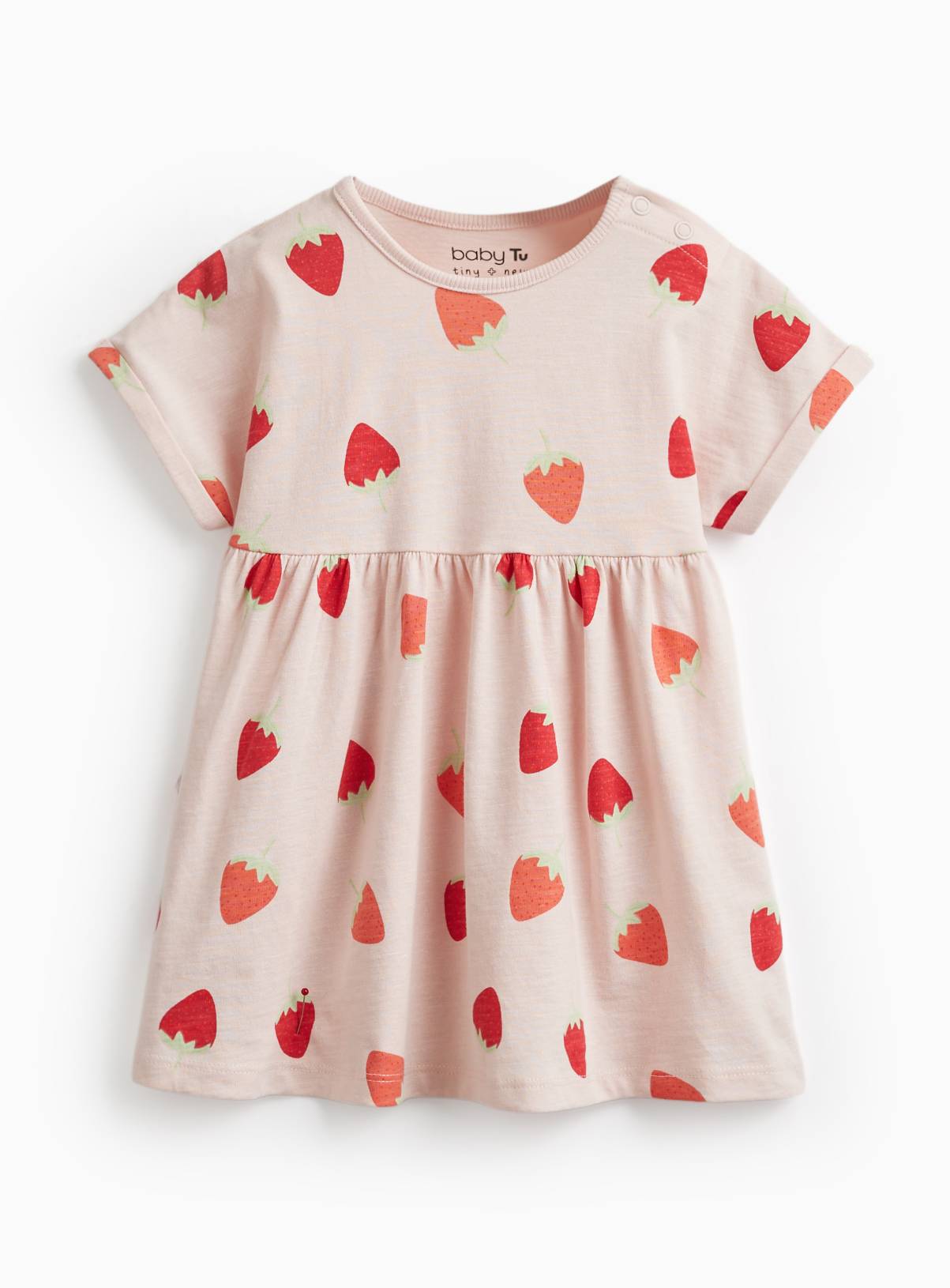 Pink Strawberry Print Short Sleeve Dress Up to 3 mths - Image 1