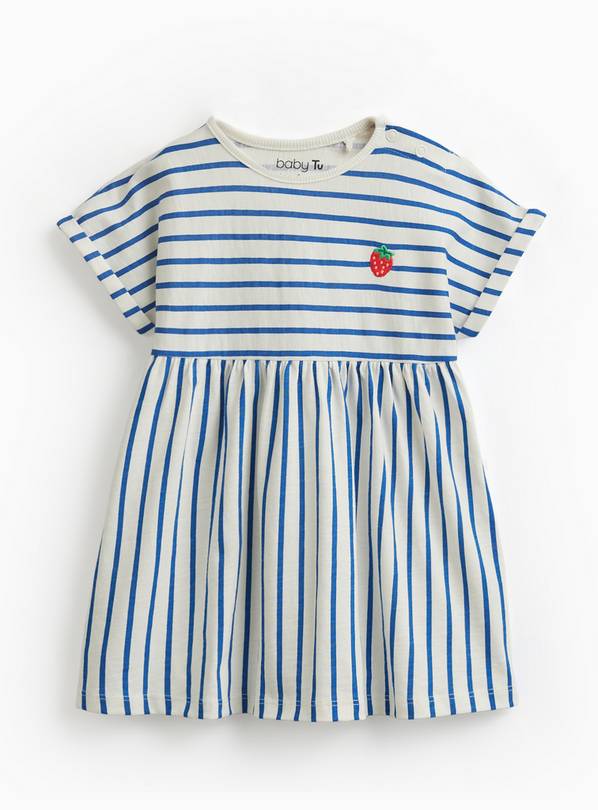 Blue Stripe Print Short Sleeve Dress 2-3 years