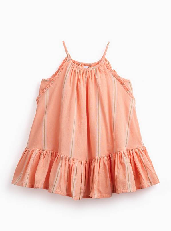 Coral Stripe Print Strappy Sleeveless Dress 6-7 years