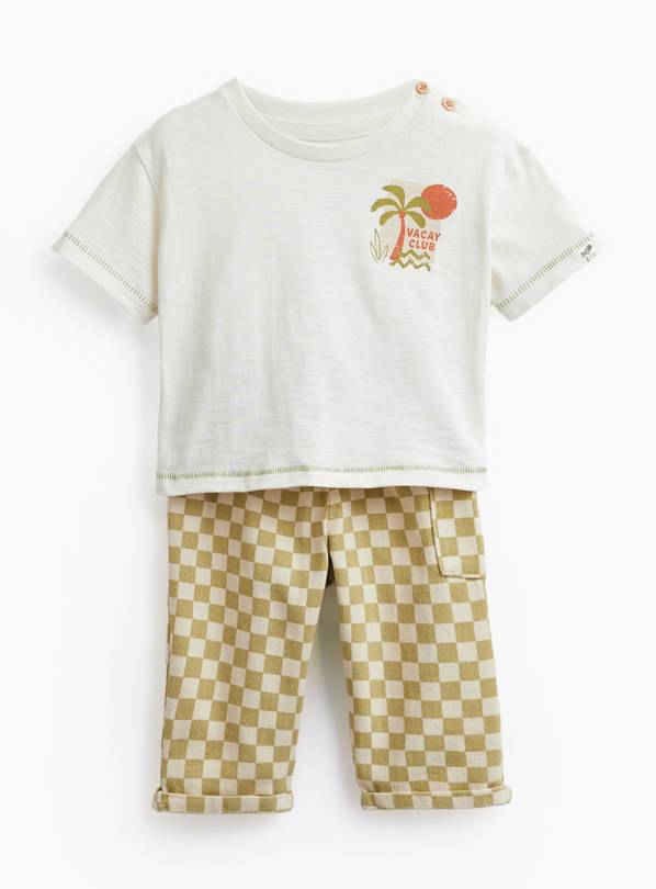 White Palm Tree Print T-Shirt & Trousers Set 3-6 months