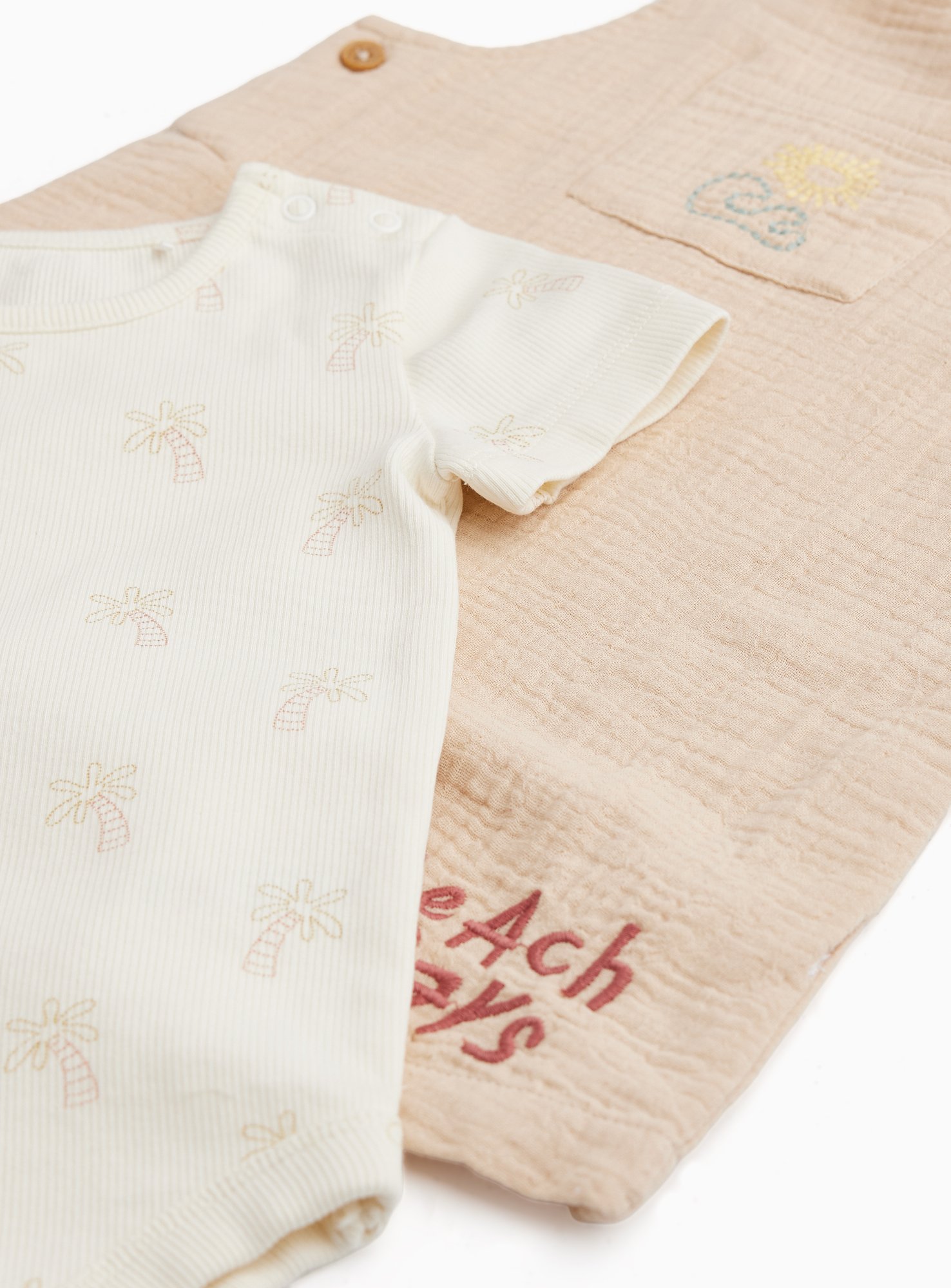 Beige Beach Print Dungarees & Bodysuit Set 18-24 months - Image 2 thumbnail