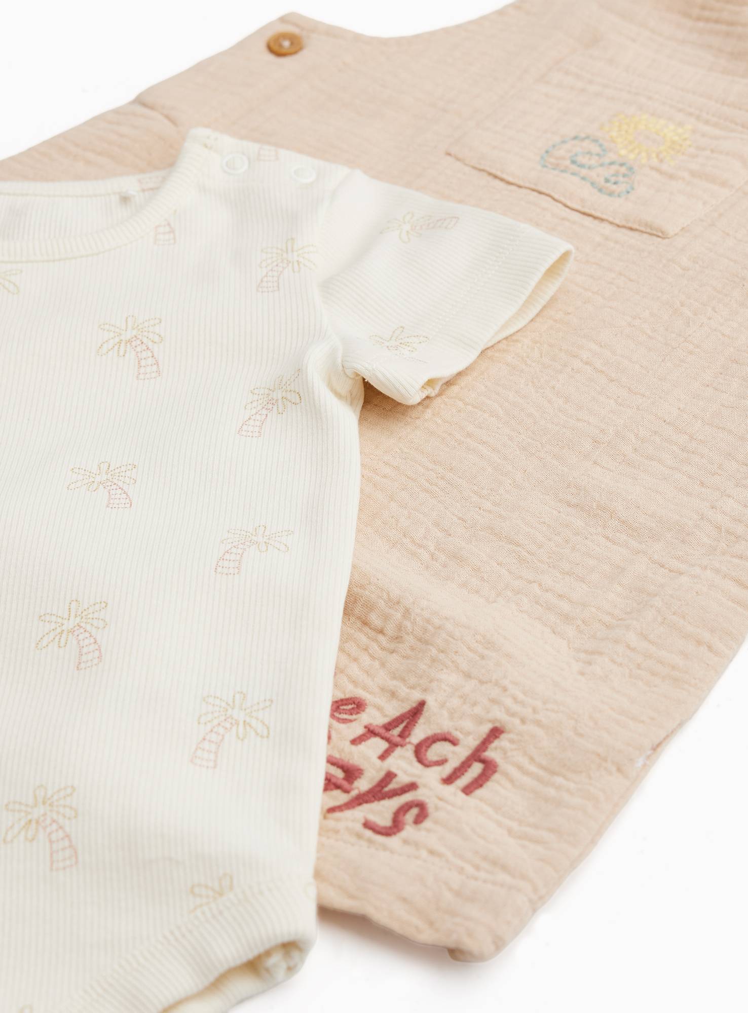 Beige Beach Print Dungarees & Bodysuit Set 18-24 months - Image 2